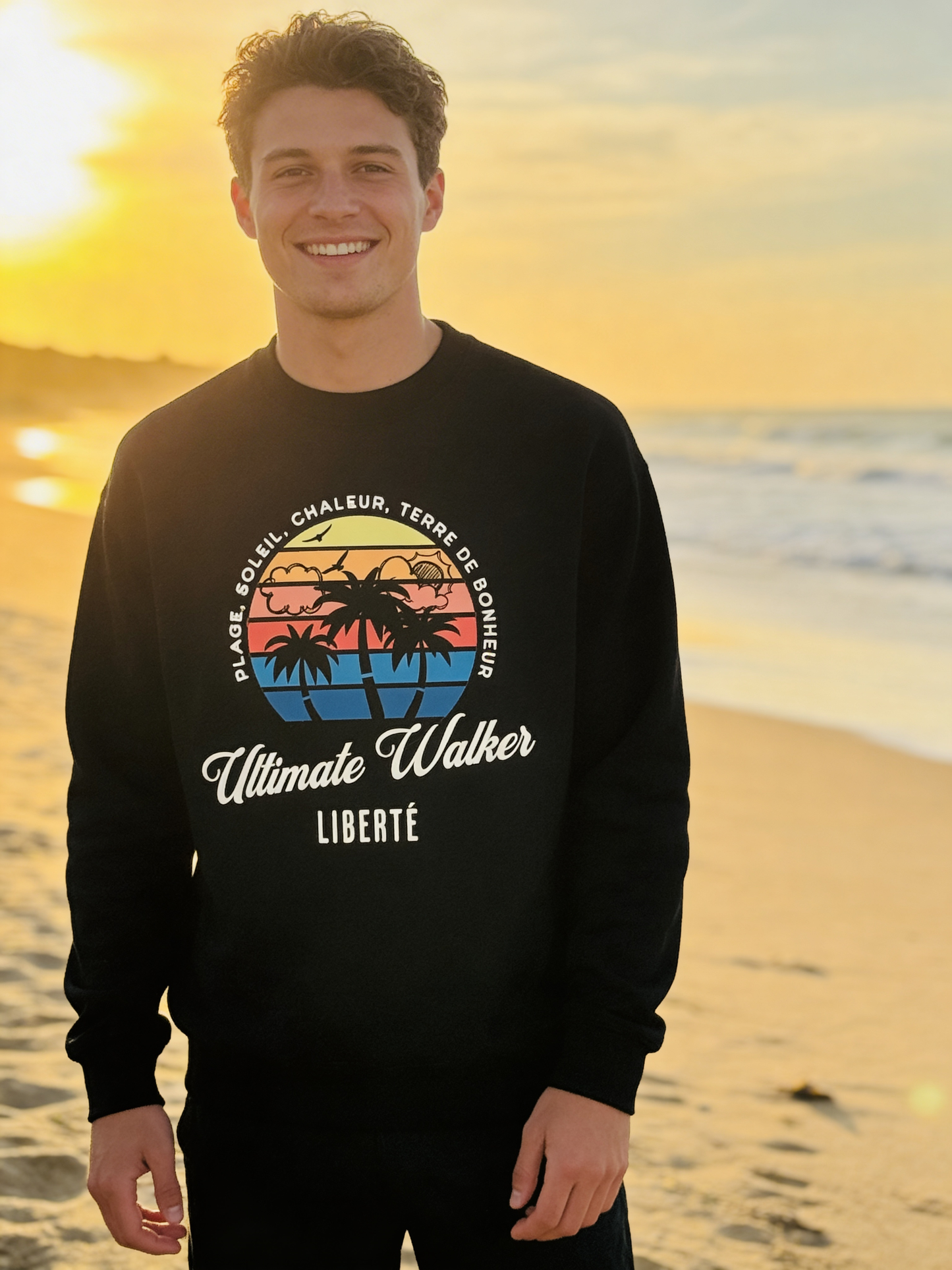 Chandail coton biologique homme – Design coucher de soleil | Ultimate Walker Ultimate Walker inc.