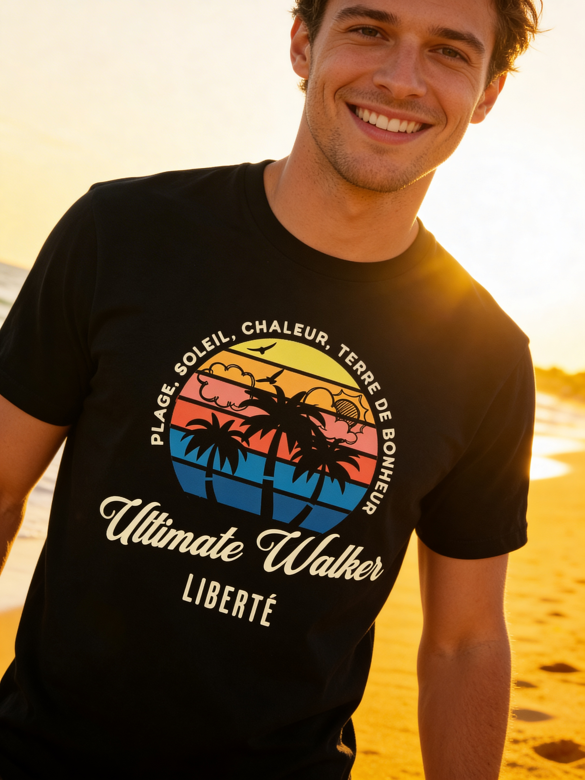 Chandail coton biologique homme – Design coucher de soleil | Ultimate Walker Ultimate Walker inc.